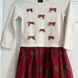 Girls size 6 Holiday Dress Plaid Bow Dress with Quilted Top